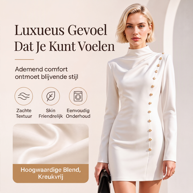 ✨ Exclusieve Deal 💎 Dames Mini-Jurk met Col en Gedrapeerde Stof – Elegante Getailleerde Jurk met Luxe Uitstraling