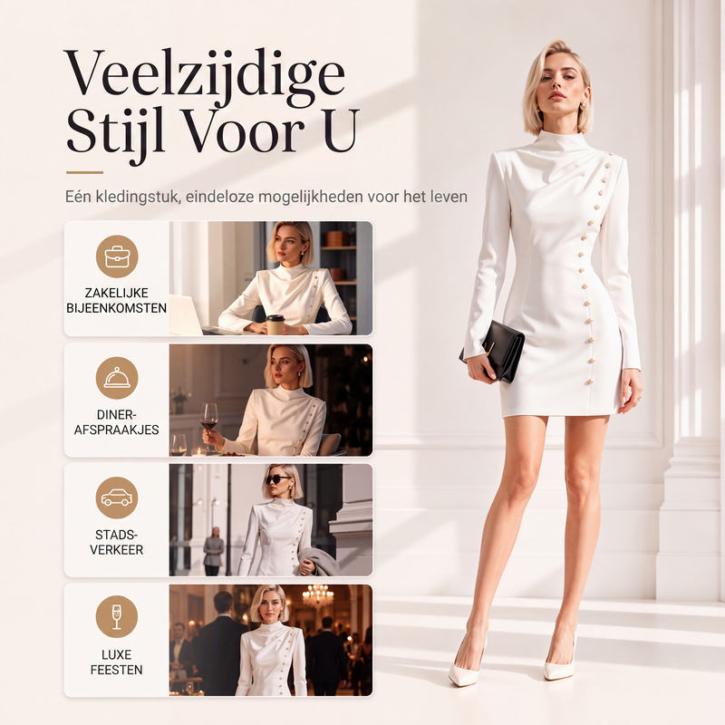 ✨ Exclusieve Deal 💎 Dames Mini-Jurk met Col en Gedrapeerde Stof – Elegante Getailleerde Jurk met Luxe Uitstraling