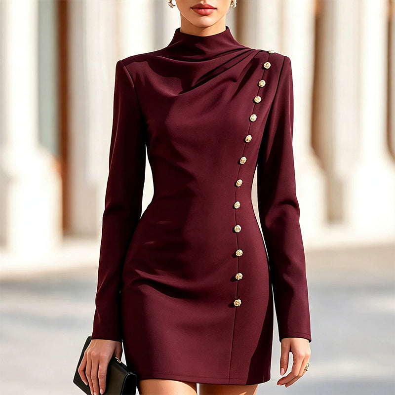 ✨ Exclusieve Deal 💎 Dames Mini-Jurk met Col en Gedrapeerde Stof – Elegante Getailleerde Jurk met Luxe Uitstraling