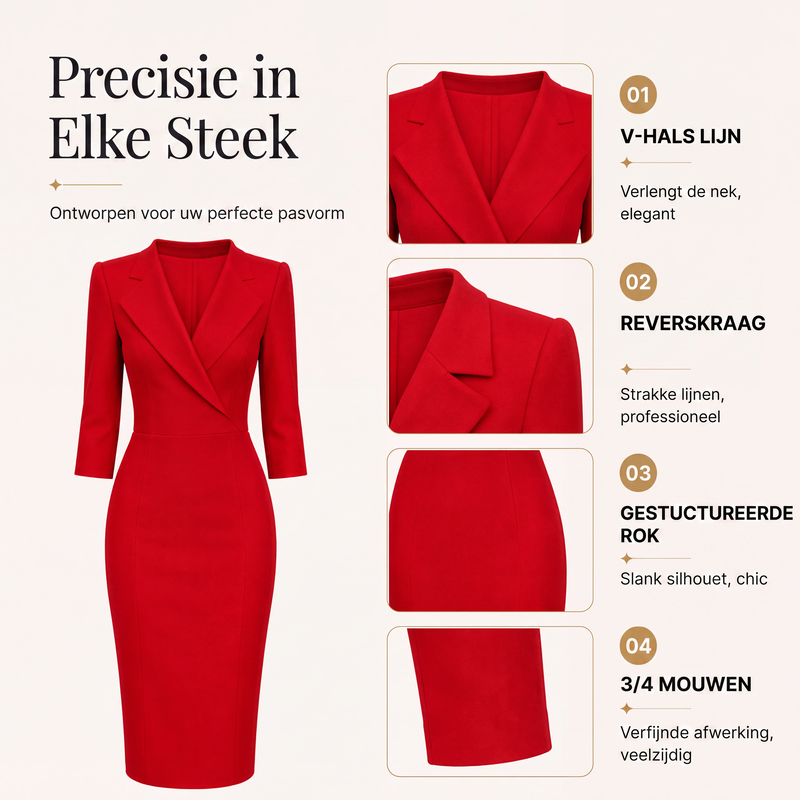 💎 Exclusieve Deal ✨ Dames Blazerjurk met V-Hals en 3/4 Mouwen – Elegante Getailleerde Jurk voor een Chique Look