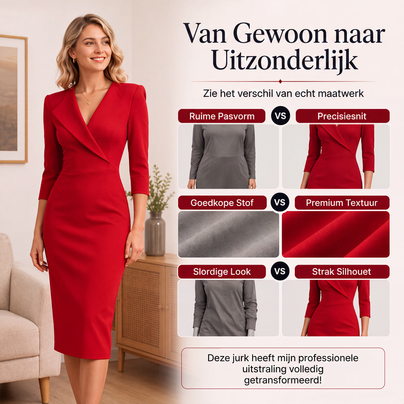 💎 Exclusieve Deal ✨ Dames Blazerjurk met V-Hals en 3/4 Mouwen – Elegante Getailleerde Jurk voor een Chique Look