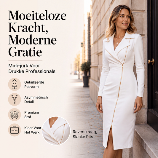 ✨ Nieuwe Collectie 💎 Asymmetrische Damesjurk met Rits aan de Voorkant & Split – Elegante Jurk met Moderne Uitstraling