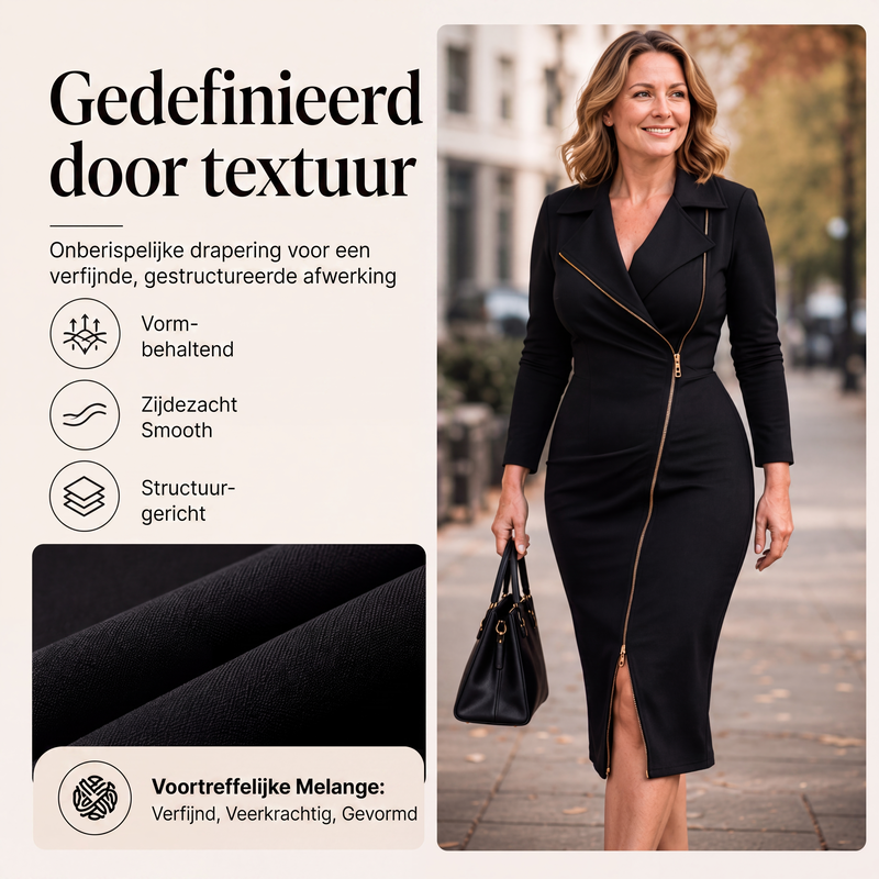 ✨ Nieuwe Collectie 💎 Asymmetrische Damesjurk met Rits aan de Voorkant & Split – Elegante Jurk met Moderne Uitstraling