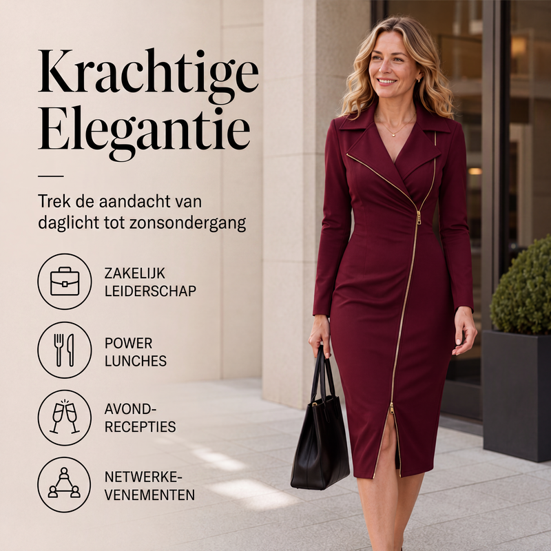 ✨ Nieuwe Collectie 💎 Asymmetrische Damesjurk met Rits aan de Voorkant & Split – Elegante Jurk met Moderne Uitstraling