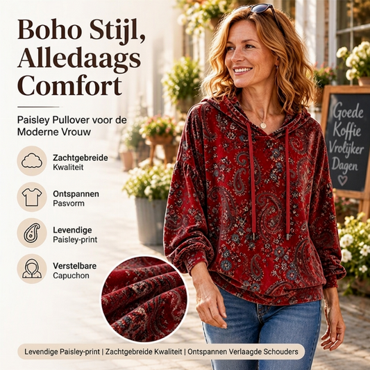 ✨ Nieuwe Collectie 💎 Dames Hoodie met Paisley-Print en Trekkoord – Comfortabele Casual Trui met Trendy Uitstraling
