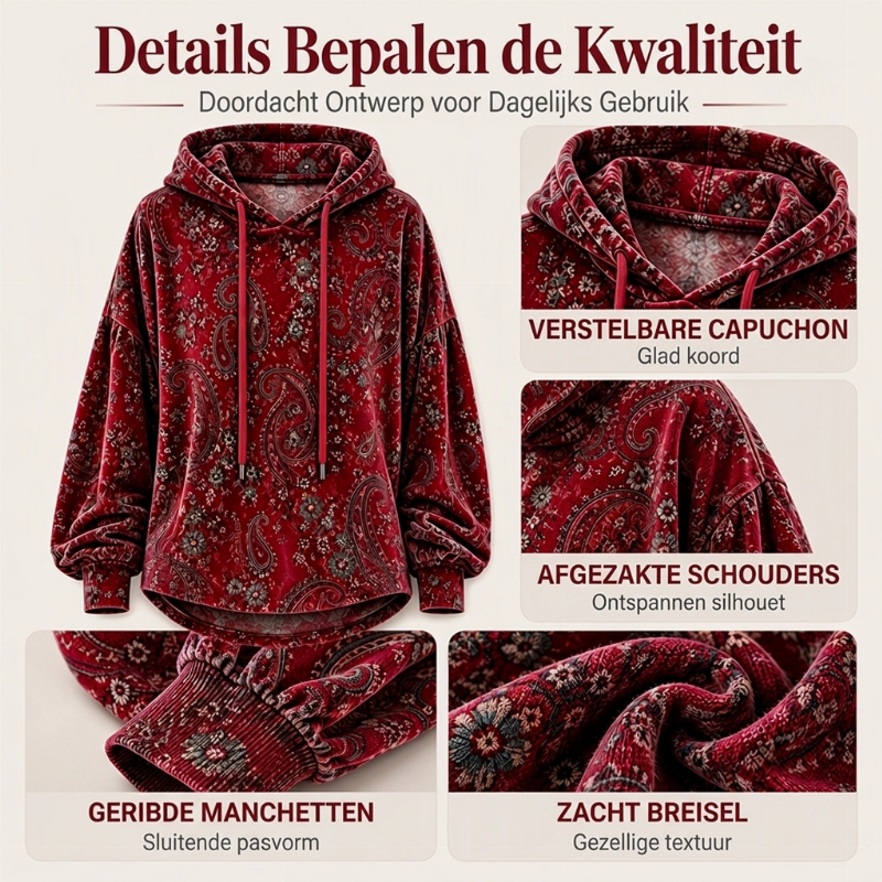 ✨ Nieuwe Collectie 💎 Dames Hoodie met Paisley-Print en Trekkoord – Comfortabele Casual Trui met Trendy Uitstraling