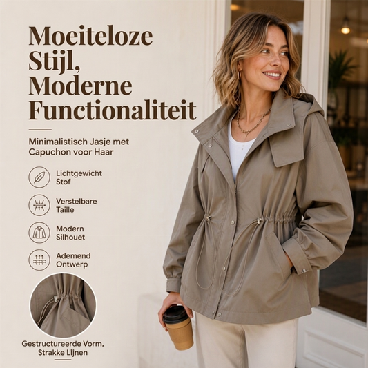 ✨Beperkte voorraad, mis het niet!💎 Chic Damesjack met Capuchon & Taille Trekkoord – Elegante Jas met Verstelbare Pasvorm