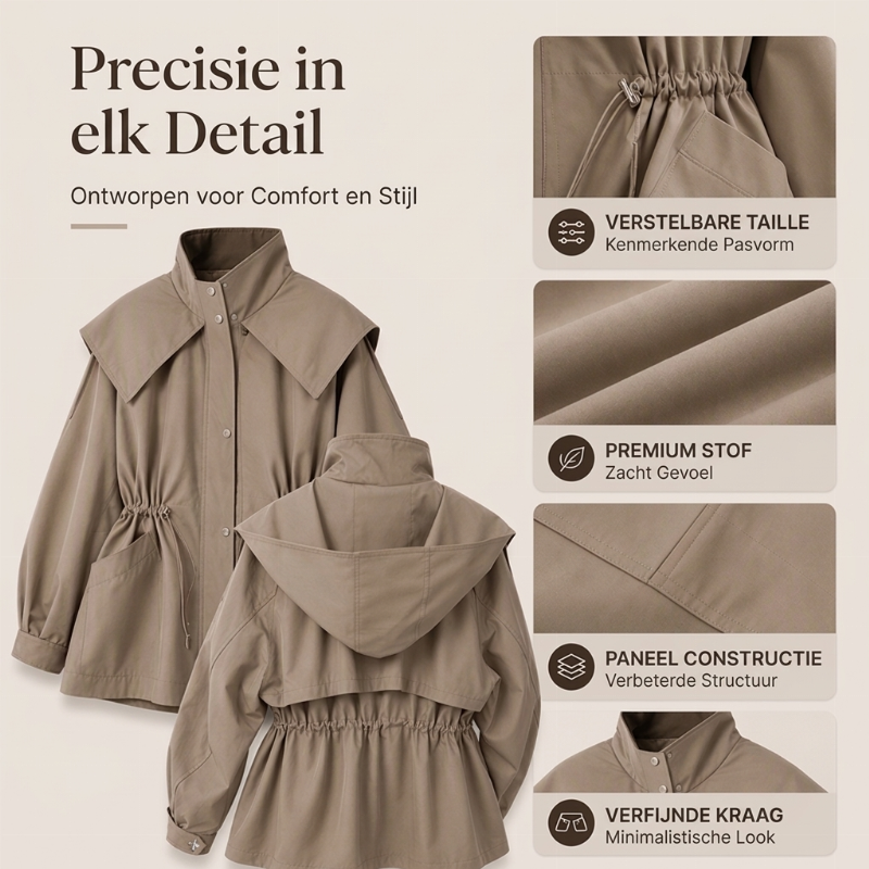 ✨Beperkte voorraad, mis het niet!💎 Chic Damesjack met Capuchon & Taille Trekkoord – Elegante Jas met Verstelbare Pasvorm