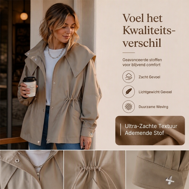 ✨Beperkte voorraad, mis het niet!💎 Chic Damesjack met Capuchon & Taille Trekkoord – Elegante Jas met Verstelbare Pasvorm