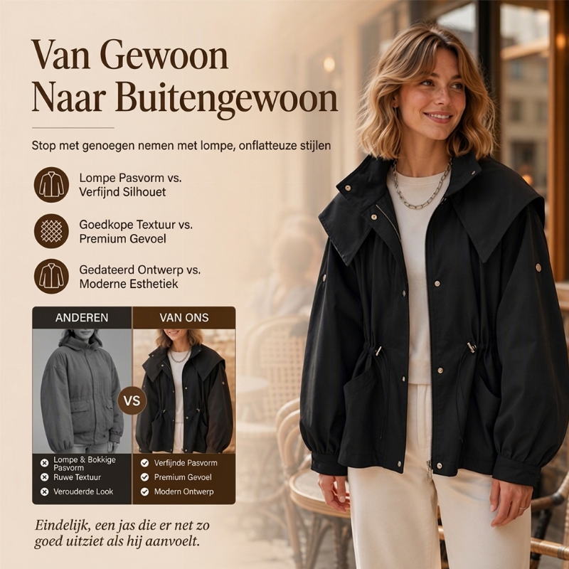 ✨Beperkte voorraad, mis het niet!💎 Chic Damesjack met Capuchon & Taille Trekkoord – Elegante Jas met Verstelbare Pasvorm
