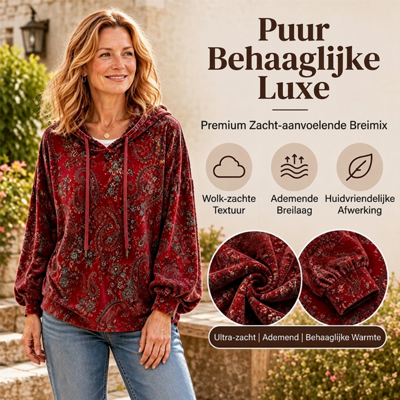 ✨ Nieuwe Collectie 💎 Dames Hoodie met Paisley-Print en Trekkoord – Comfortabele Casual Trui met Trendy Uitstraling