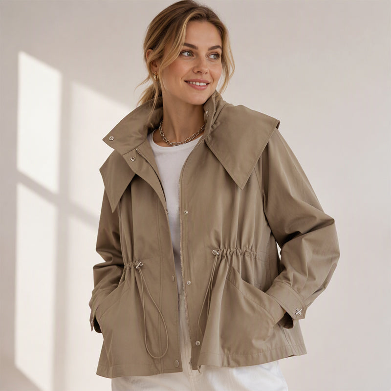 ✨Beperkte voorraad, mis het niet!💎 Chic Damesjack met Capuchon & Taille Trekkoord – Elegante Jas met Verstelbare Pasvorm