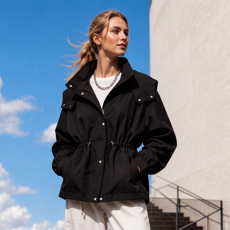 ✨Beperkte voorraad, mis het niet!💎 Chic Damesjack met Capuchon & Taille Trekkoord – Elegante Jas met Verstelbare Pasvorm