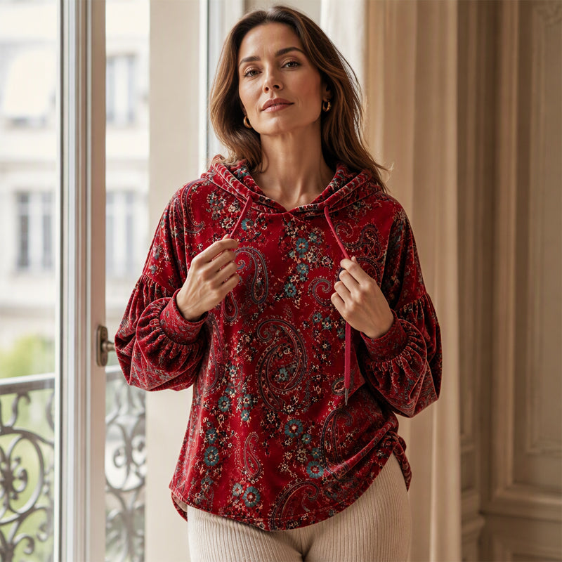 ✨ Nieuwe Collectie 💎 Dames Hoodie met Paisley-Print en Trekkoord – Comfortabele Casual Trui met Trendy Uitstraling