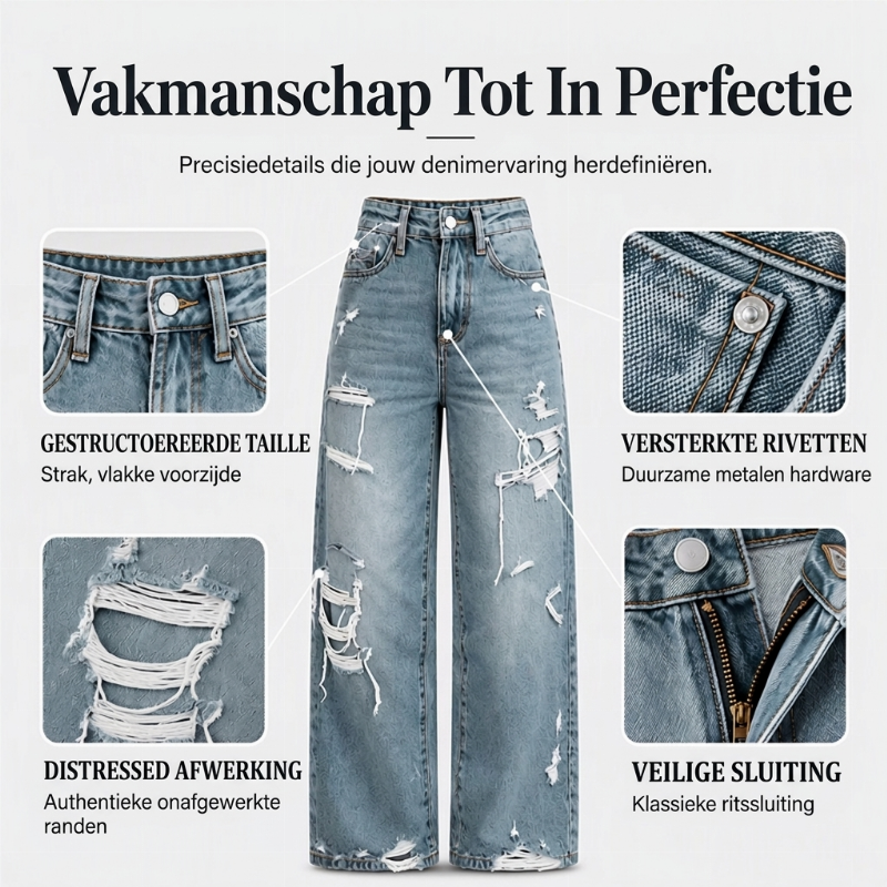 🔥Gratis verzending✈️ Chique Gerafelde Denim Wijde Pijp Broek voor Dames – Trendy Jeans met Comfortabele Pasvorm