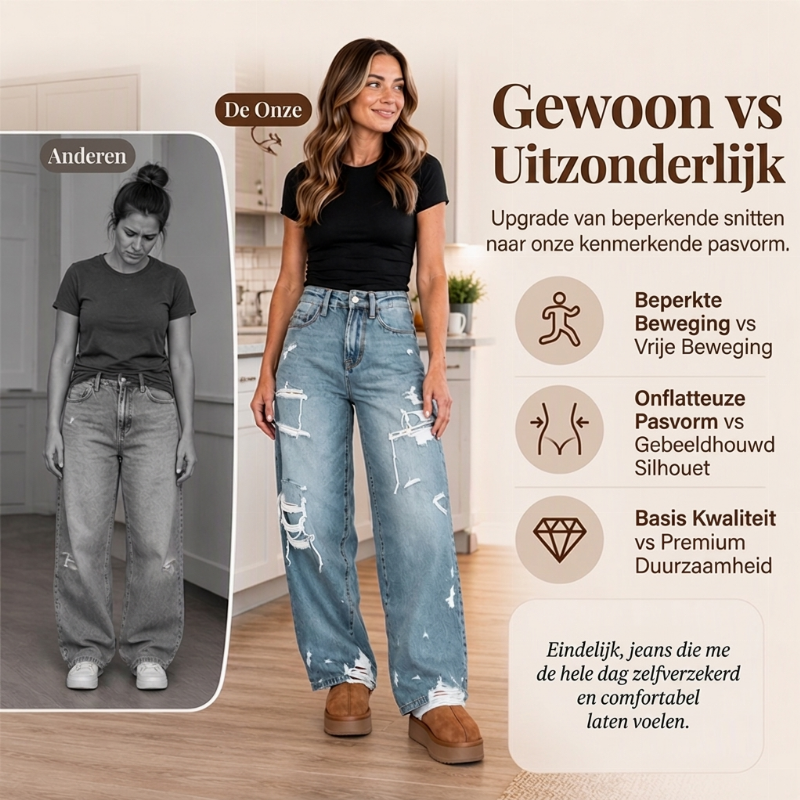 🔥Gratis verzending✈️ Chique Gerafelde Denim Wijde Pijp Broek voor Dames – Trendy Jeans met Comfortabele Pasvorm