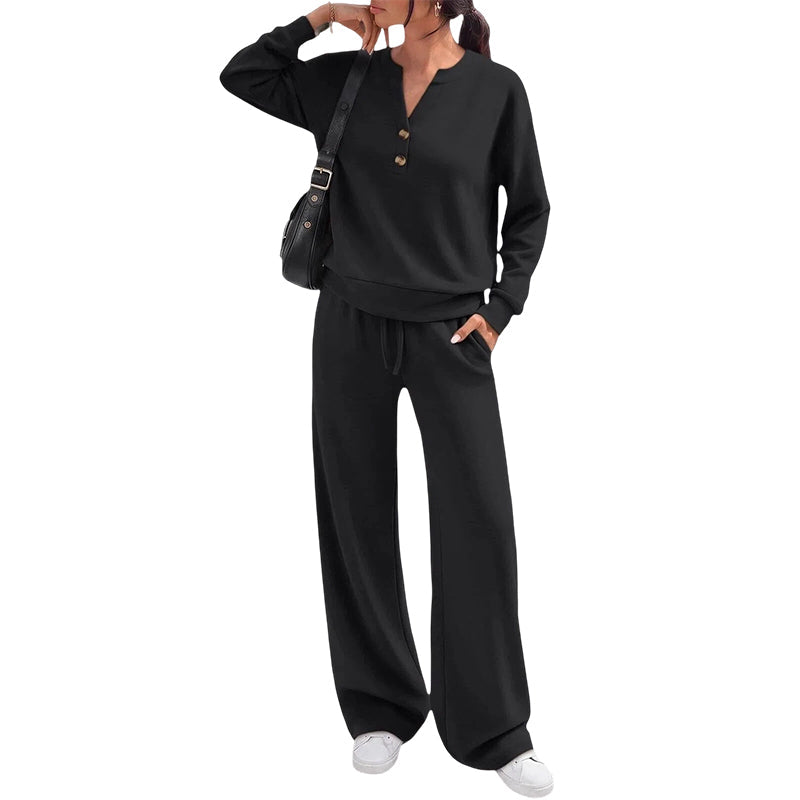 ✨ Nieuwe Collectie 💎 Dames 2-Delige Set met Top & Wijde Pijp Broek – Comfortabele Casual Outfit met Elegante Look
