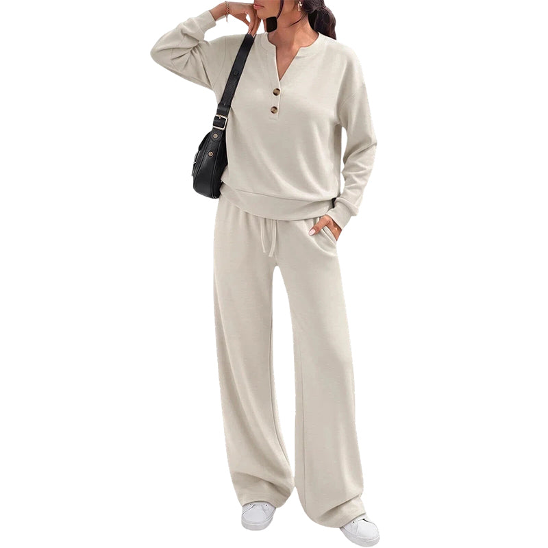 ✨ Nieuwe Collectie 💎 Dames 2-Delige Set met Top & Wijde Pijp Broek – Comfortabele Casual Outfit met Elegante Look