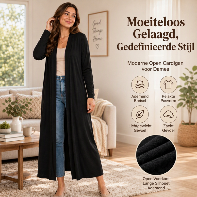🔥Gratis verzending✈️Dames Open Front Lange Maxi Vest – Comfortabel Gebreid Lang Vest voor een Elegante Laagjeslook