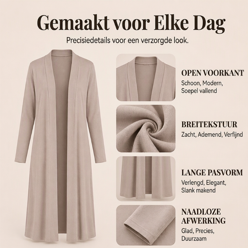 🔥Gratis verzending✈️Dames Open Front Lange Maxi Vest – Comfortabel Gebreid Lang Vest voor een Elegante Laagjeslook