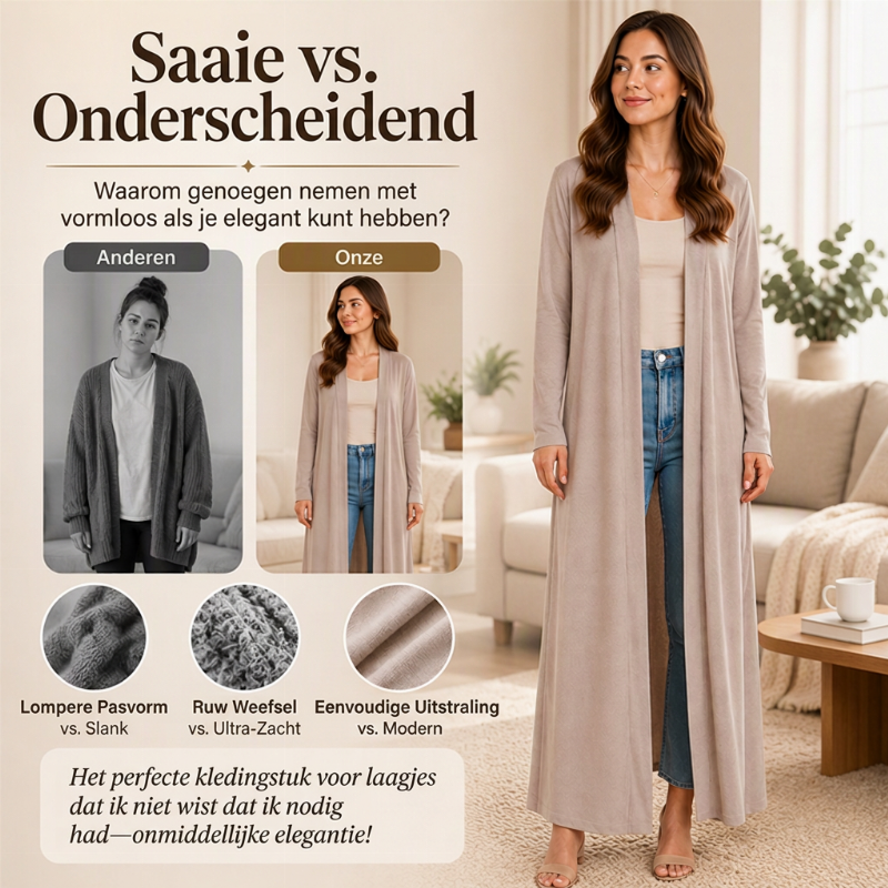 🔥Gratis verzending✈️Dames Open Front Lange Maxi Vest – Comfortabel Gebreid Lang Vest voor een Elegante Laagjeslook
