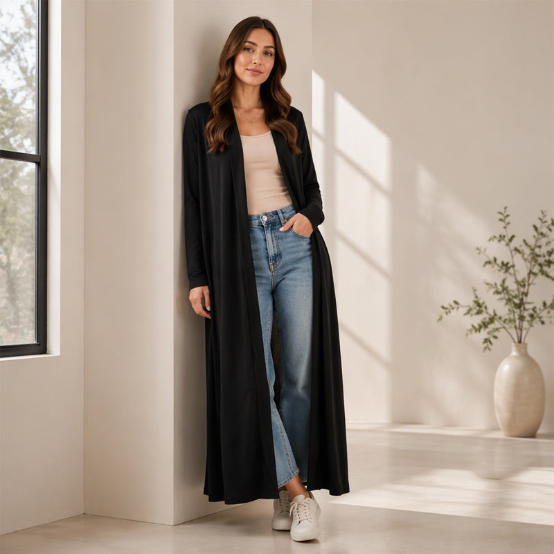 🔥Gratis verzending✈️Dames Open Front Lange Maxi Vest – Comfortabel Gebreid Lang Vest voor een Elegante Laagjeslook