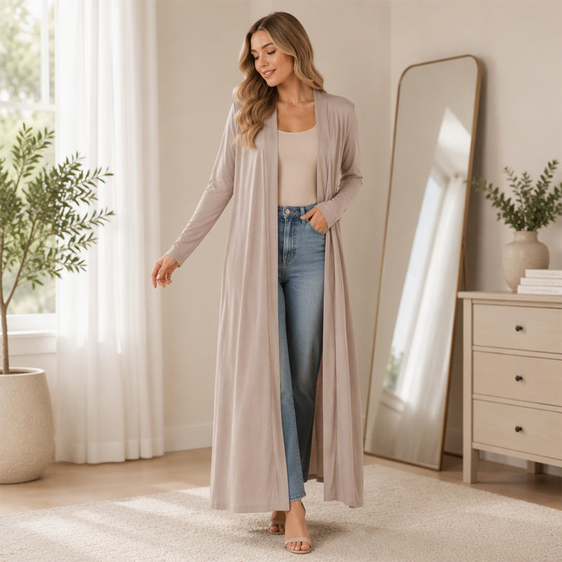 🔥Gratis verzending✈️Dames Open Front Lange Maxi Vest – Comfortabel Gebreid Lang Vest voor een Elegante Laagjeslook