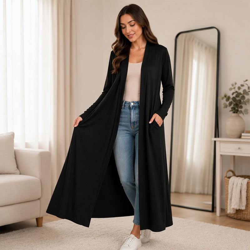 🔥Gratis verzending✈️Dames Open Front Lange Maxi Vest – Comfortabel Gebreid Lang Vest voor een Elegante Laagjeslook