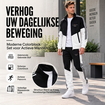 🔥Gratis verzending✈️Heren Colorblock Trainingsset met Ritsjas & Broek met Trekkoord – Comfortabele Casual 2-Delige Set