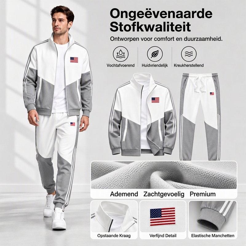 🔥Gratis verzending✈️Heren Colorblock Trainingsset met Ritsjas & Broek met Trekkoord – Comfortabele Casual 2-Delige Set