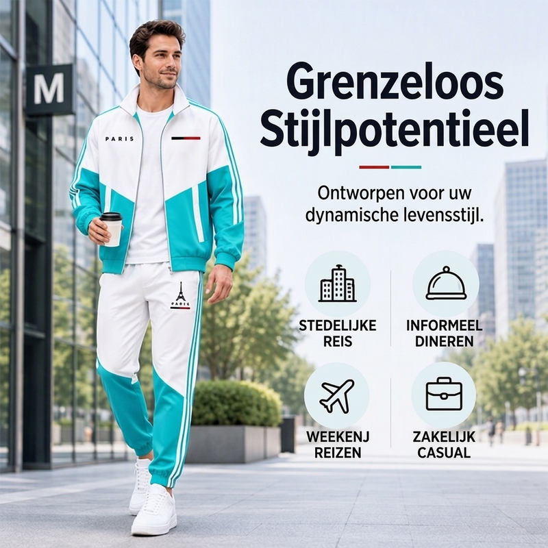 🔥Gratis verzending✈️Heren Colorblock Trainingsset met Ritsjas & Broek met Trekkoord – Comfortabele Casual 2-Delige Set