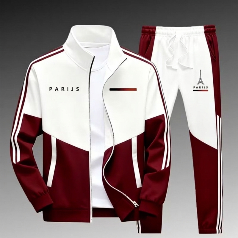 🔥Gratis verzending✈️Heren Colorblock Trainingsset met Ritsjas & Broek met Trekkoord – Comfortabele Casual 2-Delige Set