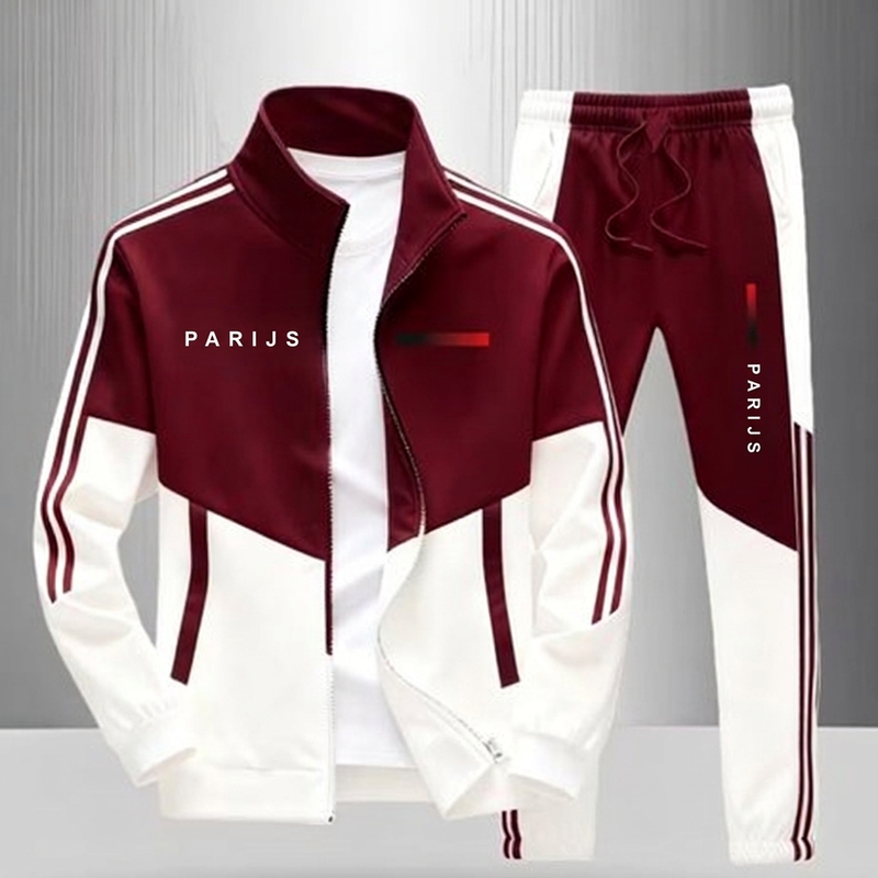 🔥Gratis verzending✈️Heren Colorblock Trainingsset met Ritsjas & Broek met Trekkoord – Comfortabele Casual 2-Delige Set