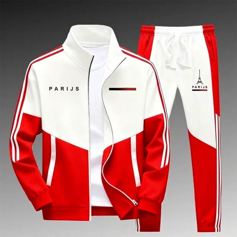 🔥Gratis verzending✈️Heren Colorblock Trainingsset met Ritsjas & Broek met Trekkoord – Comfortabele Casual 2-Delige Set