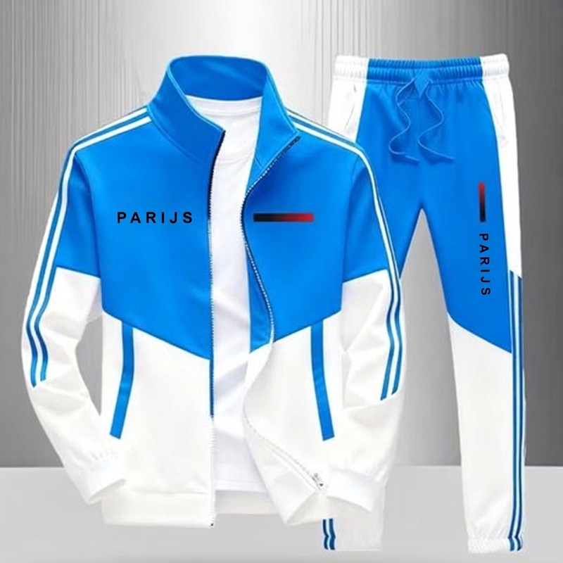 🔥Gratis verzending✈️Heren Colorblock Trainingsset met Ritsjas & Broek met Trekkoord – Comfortabele Casual 2-Delige Set