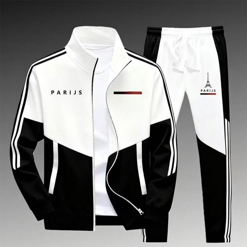 🔥Gratis verzending✈️Heren Colorblock Trainingsset met Ritsjas & Broek met Trekkoord – Comfortabele Casual 2-Delige Set