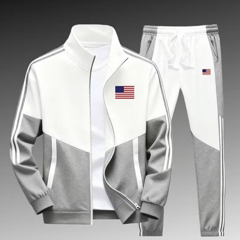 🔥Gratis verzending✈️Heren Colorblock Trainingsset met Ritsjas & Broek met Trekkoord – Comfortabele Casual 2-Delige Set