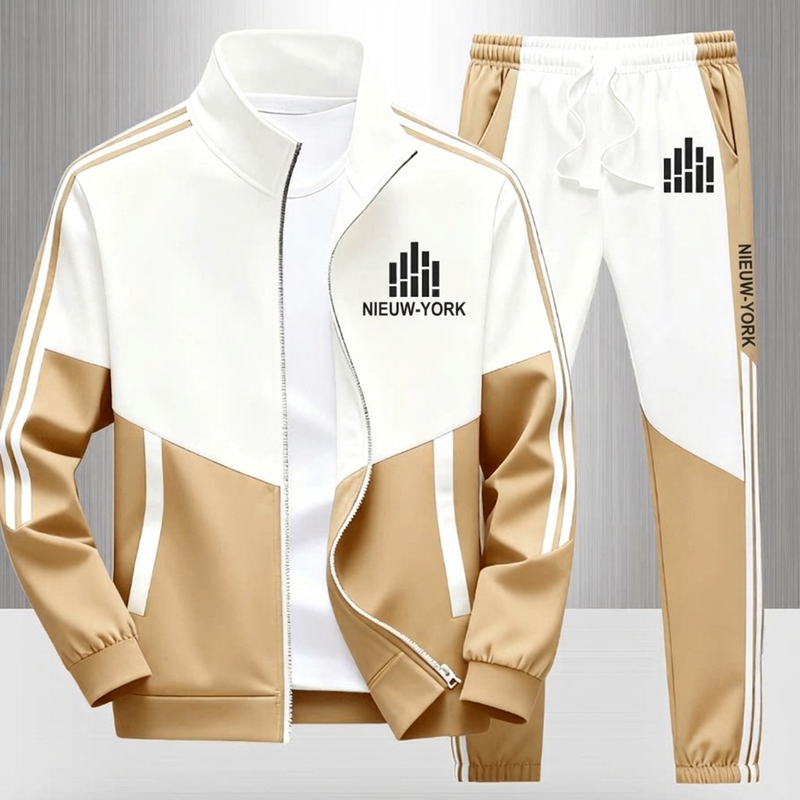 🔥Gratis verzending✈️Heren Colorblock Trainingsset met Ritsjas & Broek met Trekkoord – Comfortabele Casual 2-Delige Set