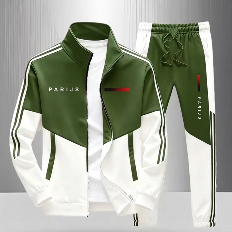 🔥Gratis verzending✈️Heren Colorblock Trainingsset met Ritsjas & Broek met Trekkoord – Comfortabele Casual 2-Delige Set
