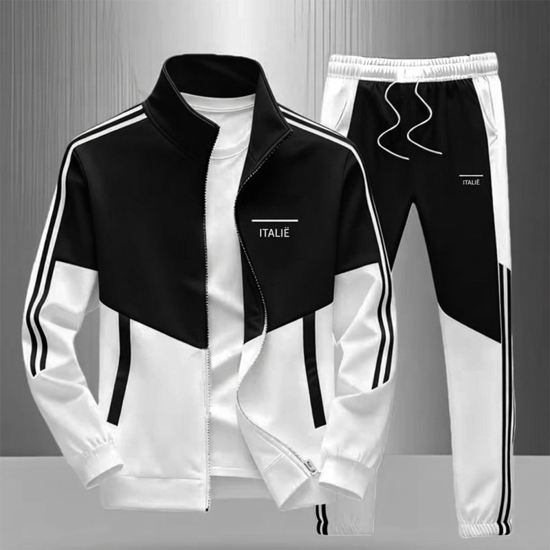 🔥Gratis verzending✈️Heren Colorblock Trainingsset met Ritsjas & Broek met Trekkoord – Comfortabele Casual 2-Delige Set