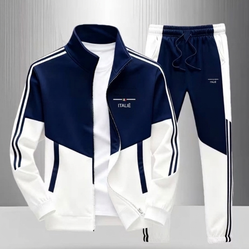 🔥Gratis verzending✈️Heren Colorblock Trainingsset met Ritsjas & Broek met Trekkoord – Comfortabele Casual 2-Delige Set