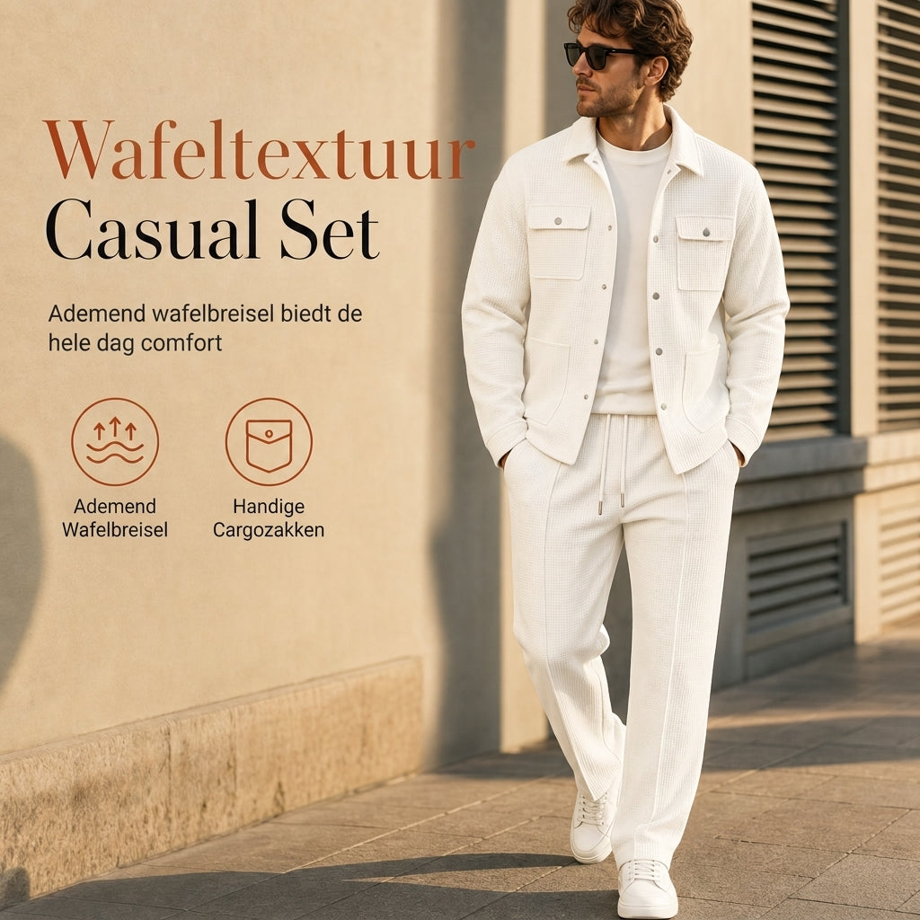 🔥Gratis verzending✈️ Heren Casual Wafelgebreide Set met Jack & Broek – Comfortabele 2-Delige Outfit voor Elke Dag