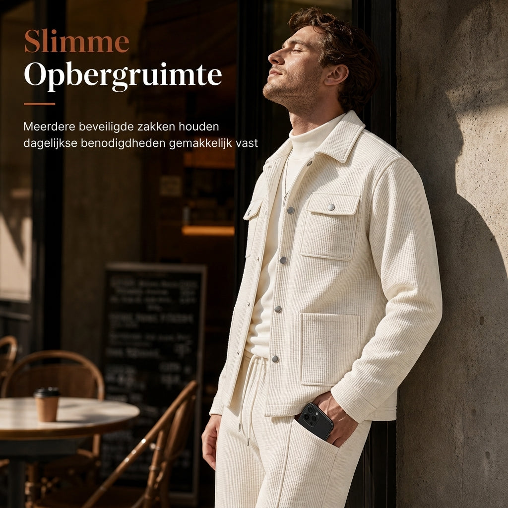🔥Gratis verzending✈️ Heren Casual Wafelgebreide Set met Jack & Broek – Comfortabele 2-Delige Outfit voor Elke Dag