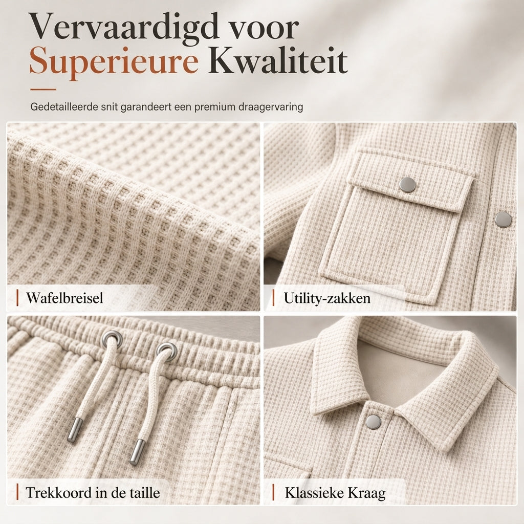 🔥Gratis verzending✈️ Heren Casual Wafelgebreide Set met Jack & Broek – Comfortabele 2-Delige Outfit voor Elke Dag