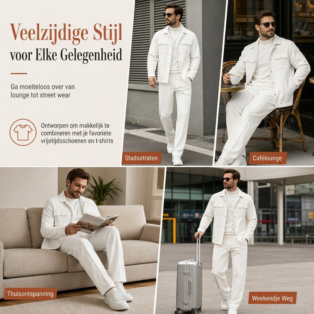🔥Gratis verzending✈️ Heren Casual Wafelgebreide Set met Jack & Broek – Comfortabele 2-Delige Outfit voor Elke Dag