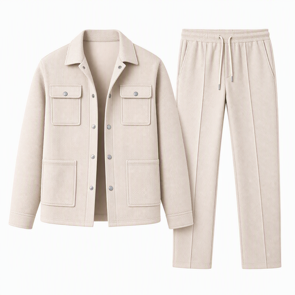🔥Gratis verzending✈️ Heren Casual Wafelgebreide Set met Jack & Broek – Comfortabele 2-Delige Outfit voor Elke Dag