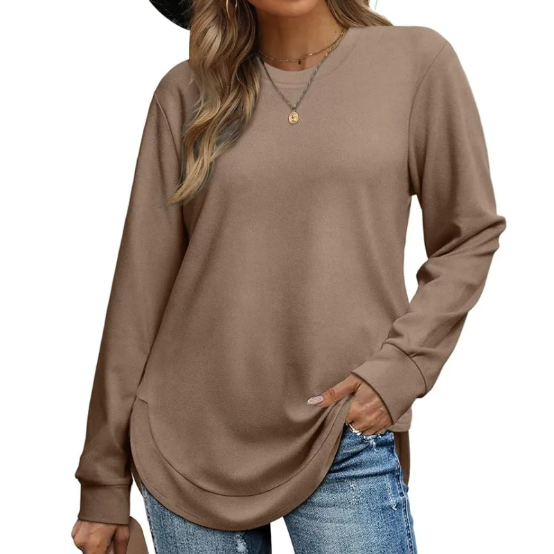 ✨ Nieuwe Collectie 💎 Dames Top met Effen Hoog-Laag Zoom & Lange Mouwen – Elegante Casual Blouse met Comfortabele Pasvorm
