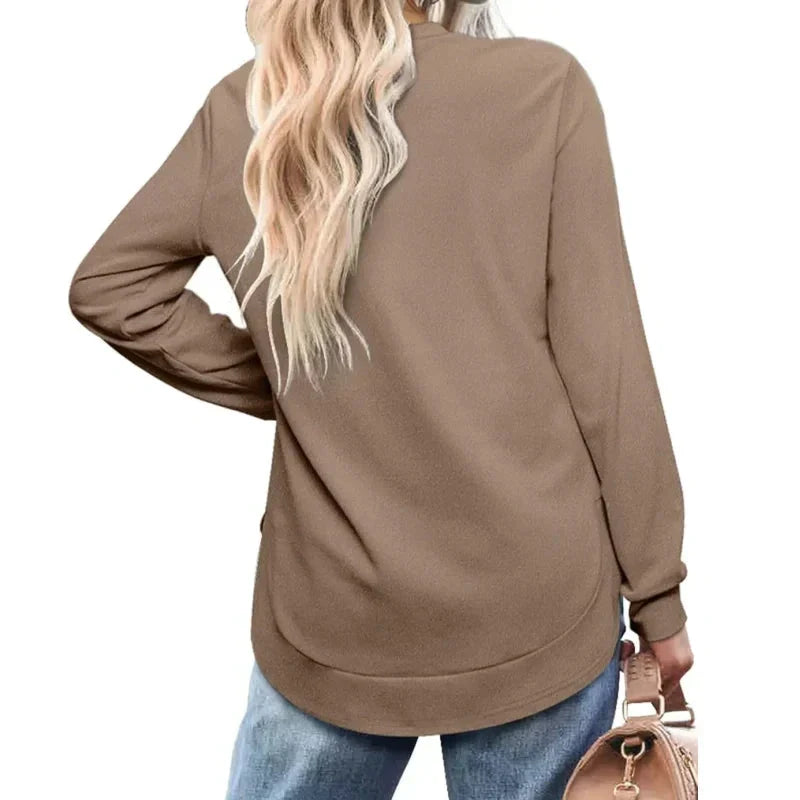 ✨ Nieuwe Collectie 💎 Dames Top met Effen Hoog-Laag Zoom & Lange Mouwen – Elegante Casual Blouse met Comfortabele Pasvorm