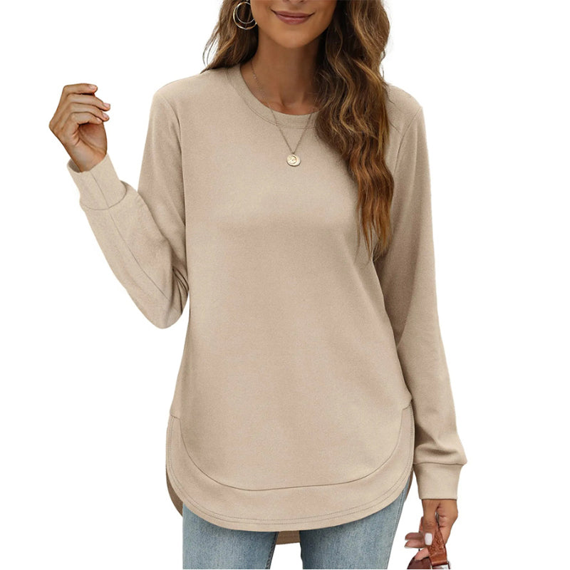 ✨ Nieuwe Collectie 💎 Dames Top met Effen Hoog-Laag Zoom & Lange Mouwen – Elegante Casual Blouse met Comfortabele Pasvorm
