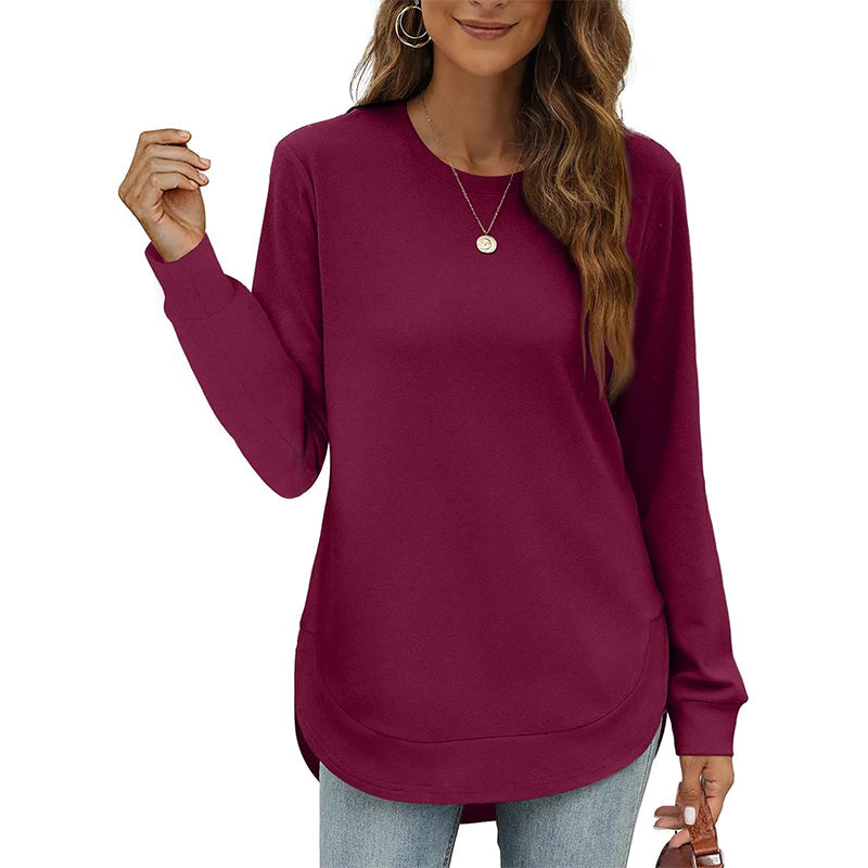 ✨ Nieuwe Collectie 💎 Dames Top met Effen Hoog-Laag Zoom & Lange Mouwen – Elegante Casual Blouse met Comfortabele Pasvorm
